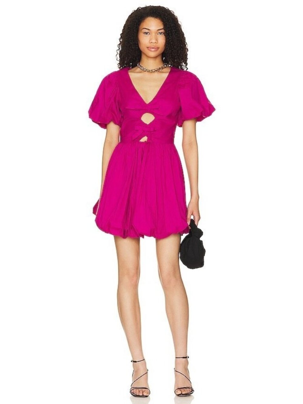 Cleobella Hot Pink Lalita Puff Sleeve Mini Dress Size S Small NWT Organic Cotton